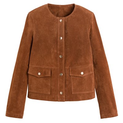 Suede Press-Stud Jacket with Round Neck LA REDOUTE COLLECTIONS