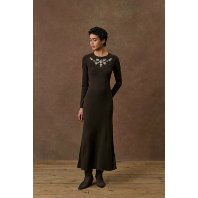 Vestido comprido em mistura de lã bordado, BRYGIDA LOUISE MISHA