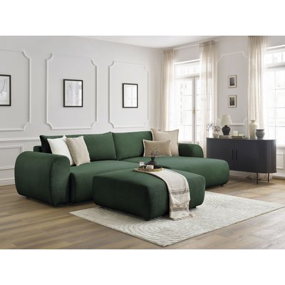 Canapé d'angle convertible 5 places en tissu lisse avec pouf, LUCIEN BOBOCHIC