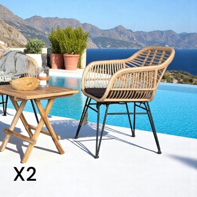 Chaise de jardin en rotin synthétique avec accoudoirs et coussin d'assise (lot de 2) IBIZA PIER IMPORT