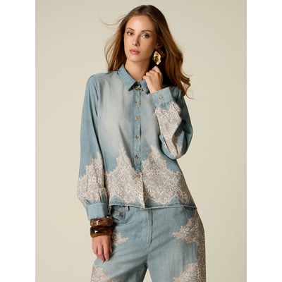 Chemise effet denim avec dentelle OLTRE
