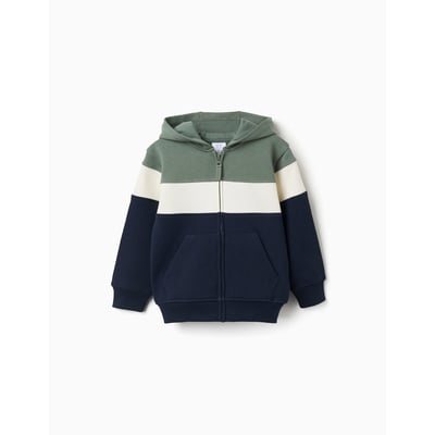 Sweat zippé en coton peigné à capuche et bloc de couleurs ZIPPY
