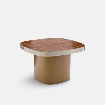 Table basse, plateau plaqué loupe d'orme, diamètre 65 cm, PAULIS LA REDOUTE INTERIEURS