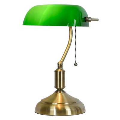 Lampe de bureau de banquier en métal doré et abat-jour vert 27x17x41cm WADIGA
