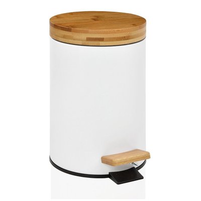 Poubelle de Salle de Bain en Métal Blanc Couvercle Bambou - 3L WADIGA
