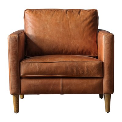 Groton Mid-century Vintage Leather Armchair with Solid Wood Legs SO'HOME