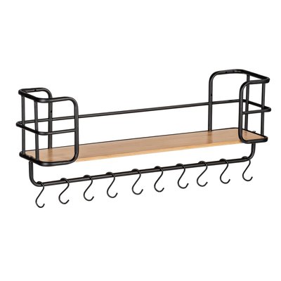 Etagère murale Loft avec tablette et 10 crochets - en Métal et Bambou WENKO