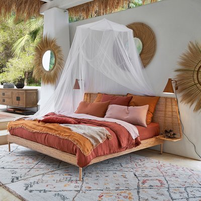 Bett Saghil mit Lattenrost und Nachttischen, Rattan AM.PM