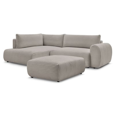 Canapé d'angle convertible 4 places en gros côtelé doux avec pouf, LUCIEN BOBOCHIC