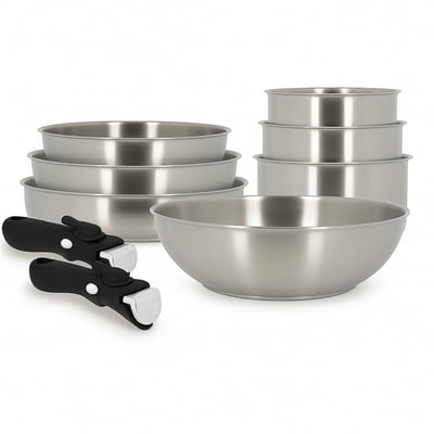 Batterie de cuisine 9 pièces en acier inoxydable, IRIS MENASTYL