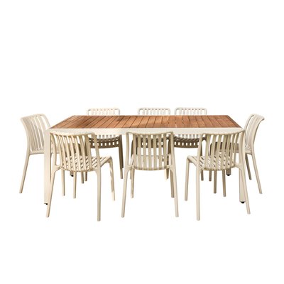 Table de jardin bois et acier + 8 assises  SEMETI + AGATHE SWEEEK