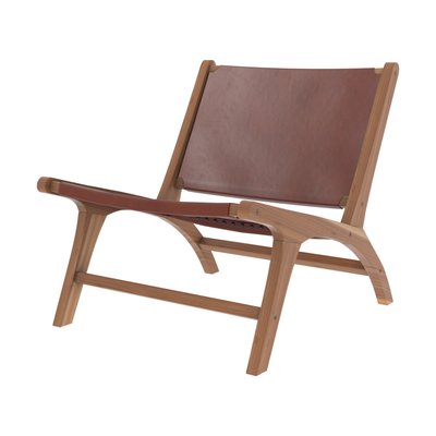 Fauteuil  en teck et cuir lisse - KUNA RENDEZ-VOUS DÉCO