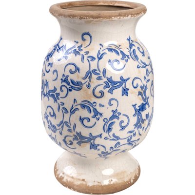 Vase décoratif en porcelaine blanche motifs bleus élégant RECOLLECTION