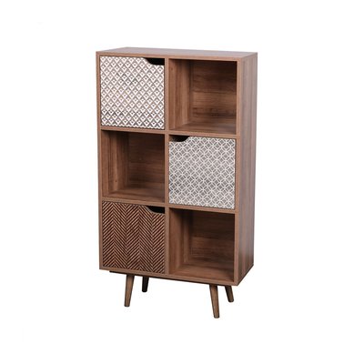 Étagère en bois 6 casiers avec portes décorées 60x29x105cm WADIGA