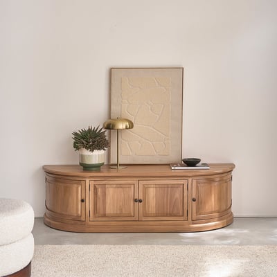 Meuble TV en bois de teck 160 cm 4 portes  DOMAINE BERAH GETAH