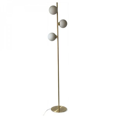 Lampadaire Rétro en Métal Doré + 3 Globes en Verre Blanc WADIGA