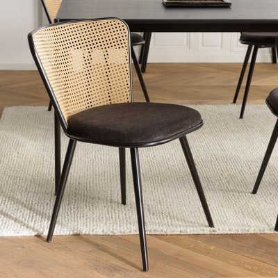 Chaise moderne dossier rotin assise velours noir (lot de 2) LOANO PIER IMPORT