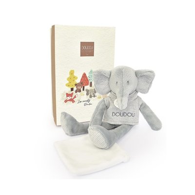 Doudou elephant gris avec mouchoir - sweety - 25 cm DJECO