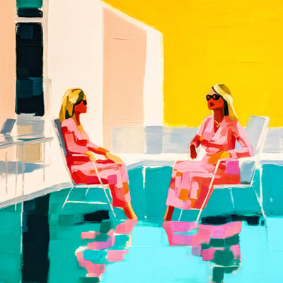 Tableau Sur Toile Amies Au Bord De La Piscine EFFET PEINTURE CEANOTHE