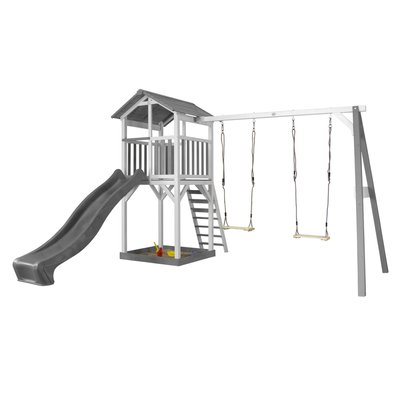 AXI Structure de jeu Beach Tower Blanc Gris  avec 2 balancoires et toboggan Gris AXI HOUSE