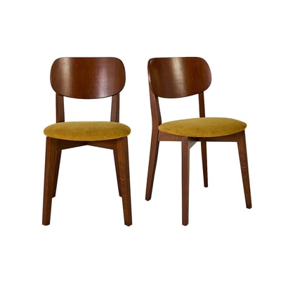 Chaises vintage en bois clair chêne et tissu effet velours texturé vert kaki (lot de 2) LUCIA MILIBOO