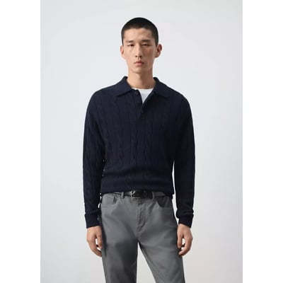 Pull polo 100 % laine maille torsadée MANGO MAN