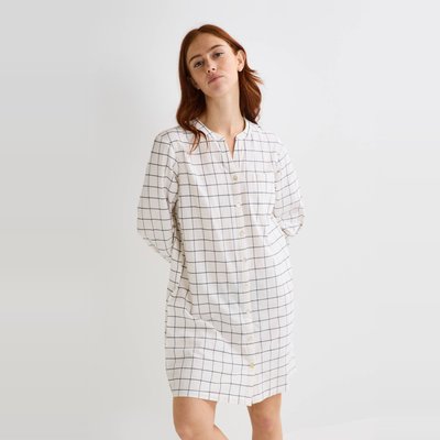 Chemise de nuit manches longues à carreaux en coton BIO MONOPRIX