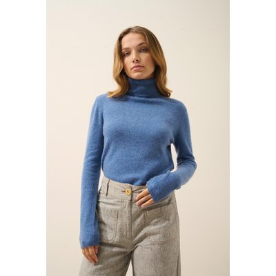 Pull Col Roulé Bleu Denim Ava JUST CASHMERE