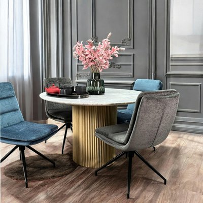Table ronde marbre et bois D 120 cm MASSA PIER IMPORT