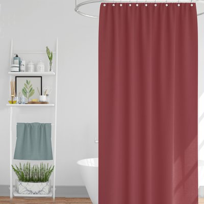 Rideau de douche classique tissu jacquard uni rouge bordeaux WADIGA
