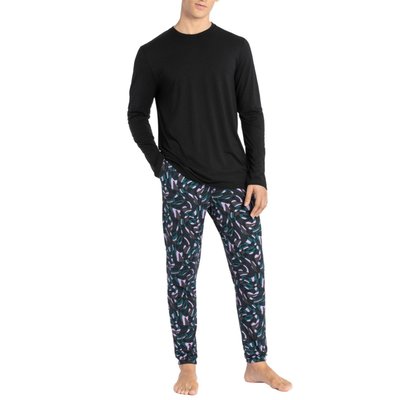 Pyjama long en lyocell et à imprimé abstrait MASATO vert et lilas I AM WHAT I WEAR