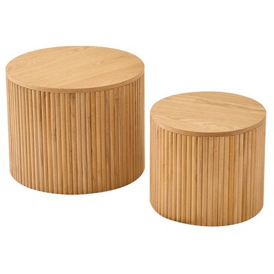 Lot de 2 tables basses avec rangement, rondes, bois, YATOMI NORDLYS