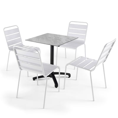 Salon de jardin table inclinable en HPL et 4 chaises en métal OVIALA