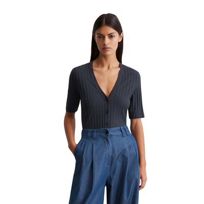 Pointelle-Cardigan à manches courtes slim en doux mélange Modal-Organic-Cotton MARC O'POLO