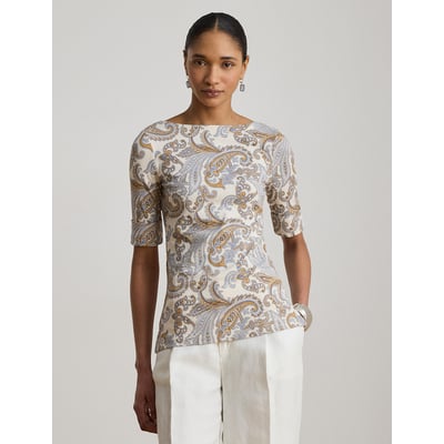T-shirt manches courtes col bateau imprimé cachemire LAUREN RALPH LAUREN