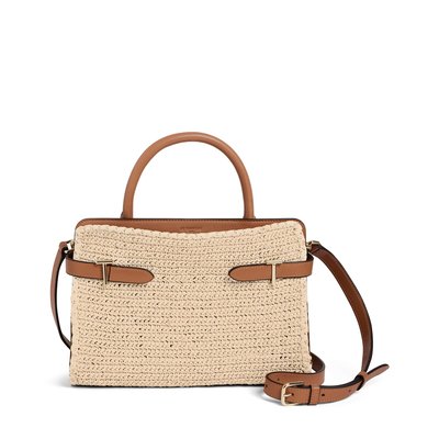 Sac à main moyen modèle effet raphia et cuir lisse EMIE LE TANNEUR