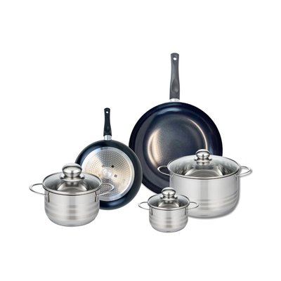 Set de 2 poêles 20 et 28 cm et 3 faitouts Prima Brillant ELO