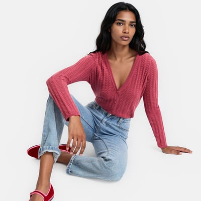 Chaqueta de punto fino con cuello de pico y cierre de botones LA REDOUTE COLLECTIONS
