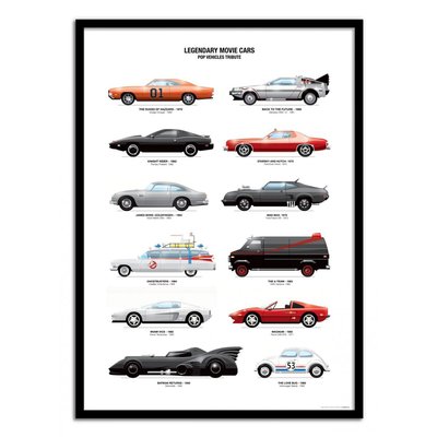 Affiche d’art et cadre noir 50 x 70 cm - Legendary Movie Cars - Olivier Bourdereau WALL EDITIONS