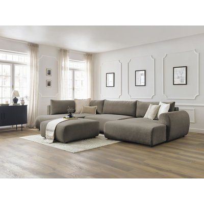 Canapé panoramique convertible 6 places en tissu lisse avec pouf, LUCIEN BOBOCHIC
