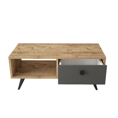 Table Basse avec 1 niche de rangement et 1 tiroir en panneaux de particules et métal TOILINUX