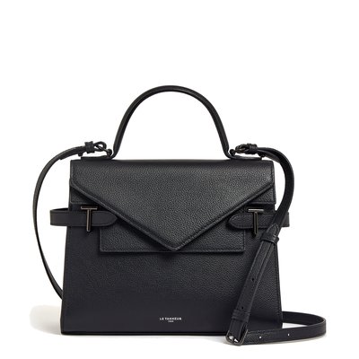 Sac à main double rabat moyen modèle en cuir grainé EMILIE LE TANNEUR
