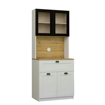 Vaisselier de cuisine à LED 4 portes décor blanc et noir AURA PIER IMPORT
