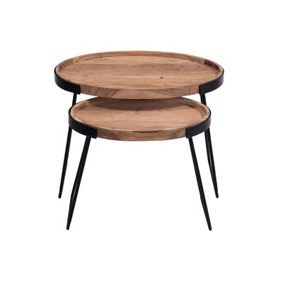 Tables basses gigognes bois massif et métal noir (lot de 2) ELAVO MILIBOO