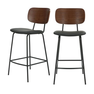 Lot de 2 chaises de bar en bois foncé, simili et métal H66cm - Jens DRAWER
