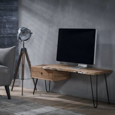 Meuble TV 120cm bois acacia pieds épingles métal 1 tiroir destructuré style contemporain MELBOURNE PIER IMPORT