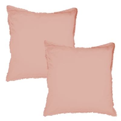Set de 2 taies d'oreiller unies à franges, COTON LAVÉ MATT ET ROSE
