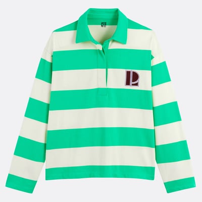 T-shirt con scollo a polo a righe, maniche lunghe LA REDOUTE COLLECTIONS