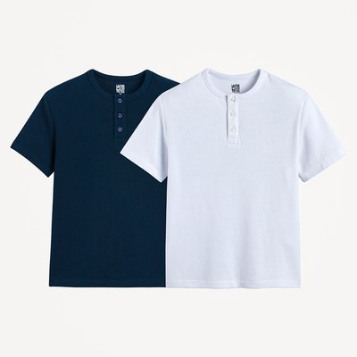 2er-Pack T-Shirts mit Henley-Ausschnitt, Waffelpikee LA REDOUTE COLLECTIONS