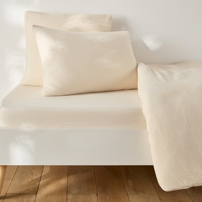 Drap-housse enfant uni, en coton lavé, bonnet 30 cm, KUMCO LA REDOUTE INTERIEURS